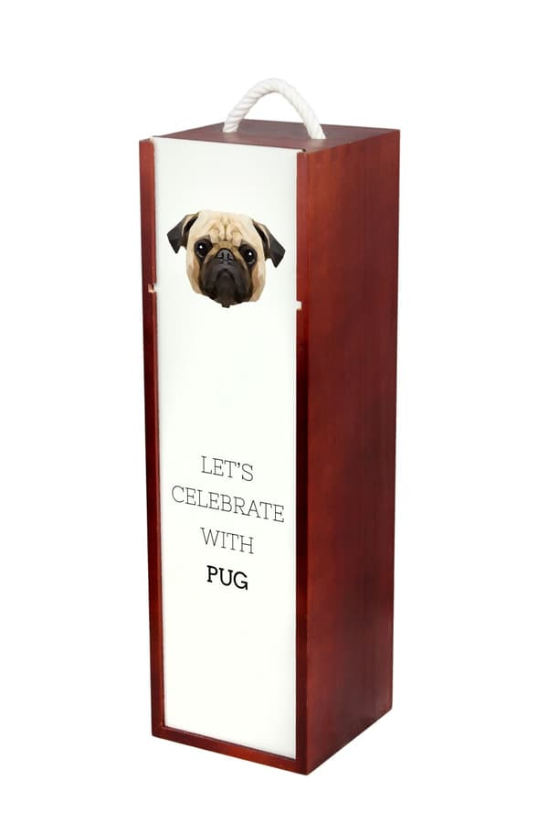 Pug, Pug, Carlin - en geometrisk låda med ett foto och en inskription för Art-Dog vin