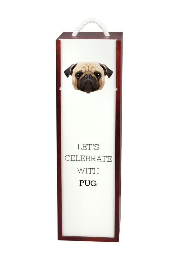 Pug, Pug, Carlin - en geometrisk låda med ett foto och en inskription för Art-Dog vin