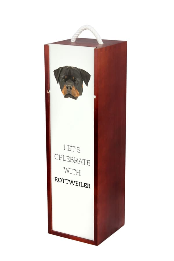 Rottweiler - en geometrisk låda med ett foto och en inskription för Art-Dog-vin