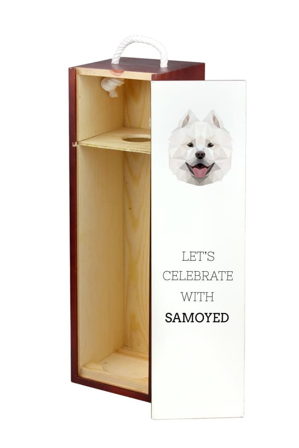 Samoyed, Samoyed, Samojedskaja - en geometrisk kasse med et foto og en inskription for vin af Art-Dog
