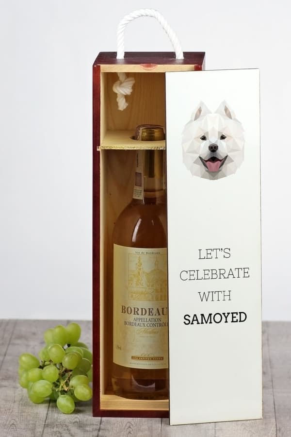 Samoyed, Samoyed, Samojedskaja - en geometrisk kasse med et foto og en inskription for vin af Art-Dog