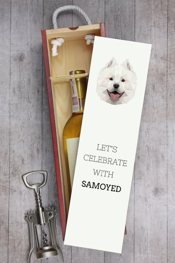 Samoyed, Samoyed, Samojedskaja - en geometrisk kasse med et foto og en inskription for vin af Art-Dog