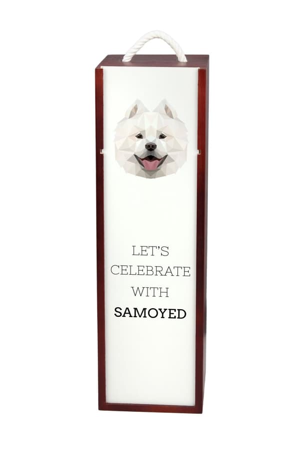 Samoyed, Samoyed, Samojedskaja - en geometrisk kasse med et foto og en inskription for vin af Art-Dog
