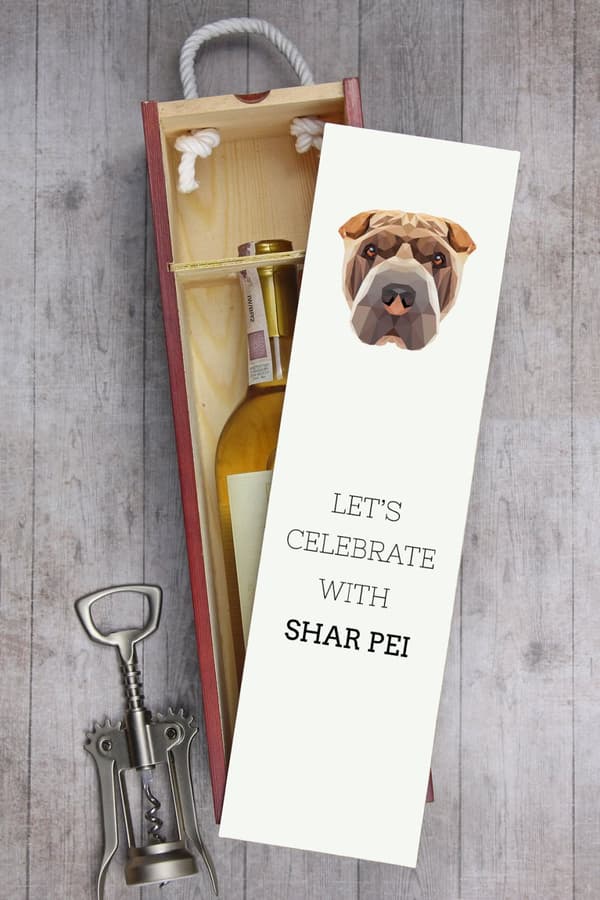 Shar Pei - en geometrisk låda med ett foto och en inskription för Art-Dog-vin