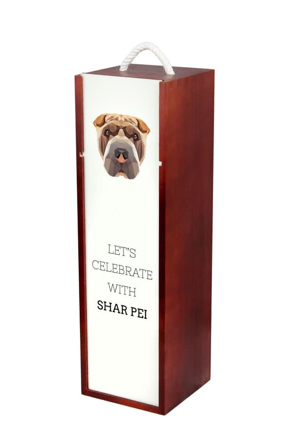Shar Pei - en geometrisk låda med ett foto och en inskription för Art-Dog-vin