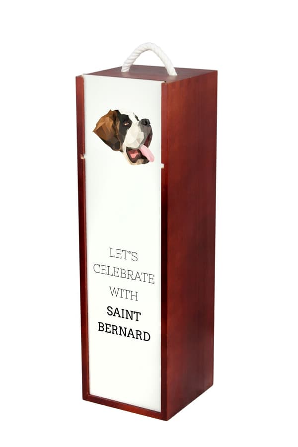 St. Bernard, hund från St. Bernarda - en geometrisk låda med ett foto och en inskription för Art-Dog-vin