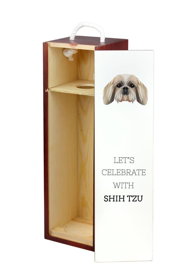 Shih Tzu, Shi tsu, Shi-Tzu, Szi-cu, Szitzu - en geometrisk låda med ett foto och en inskription för vin av Art-Dog