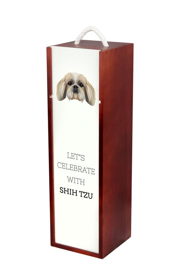 Shih Tzu, Shi tsu, Shi-Tzu, Szi-cu, Szitzu - en geometrisk låda med ett foto och en inskription för vin av Art-Dog