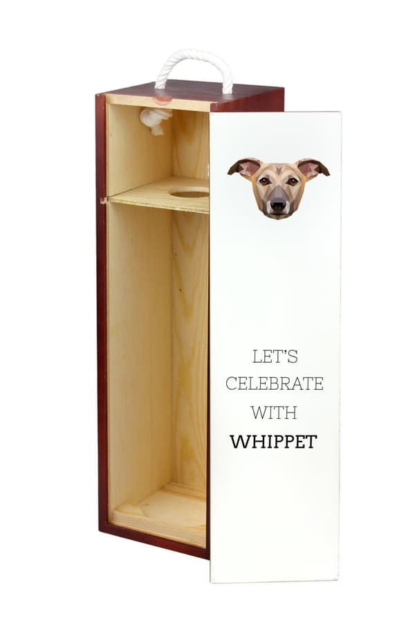 Whippet, engelsk Greyhound - en geometrisk æske med et foto og en inskription til Art-Dog vin
