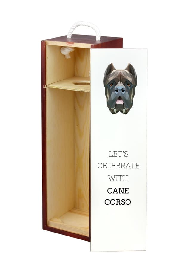 Cane Corso Italiano - geometrinen laatikko, jossa on valokuva ja kirjoitus Art-Dog -viinille