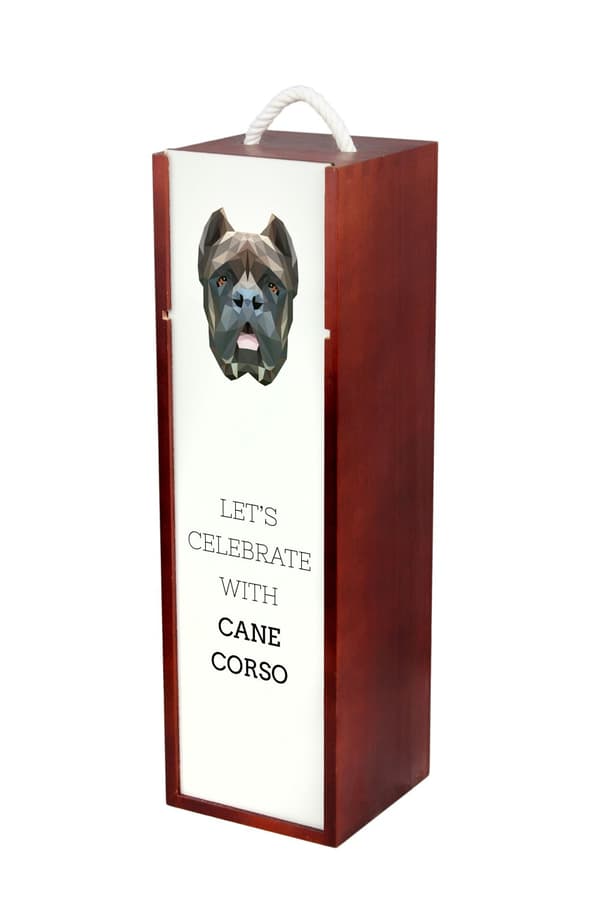 Cane Corso Italiano - geometrinen laatikko, jossa on valokuva ja kirjoitus Art-Dog -viinille