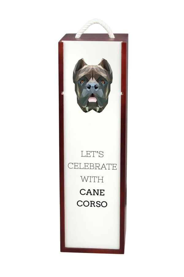 Cane Corso Italiano - geometrinen laatikko, jossa on valokuva ja kirjoitus Art-Dog -viinille