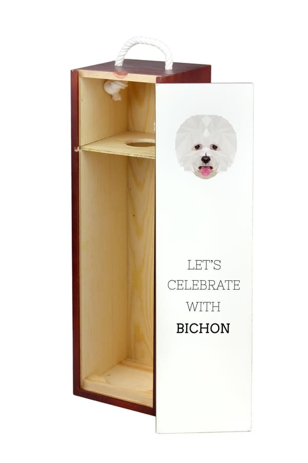 Bichon Frise, Teneriffan koira - geometrinen laatikko valokuvalla ja kirjoituksella viinille Art-Dog
