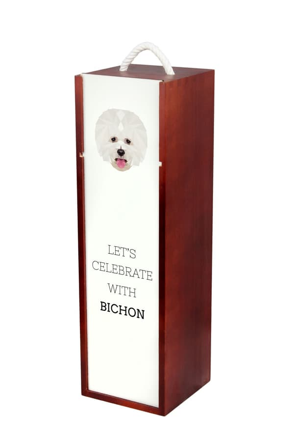 Bichon Frise, Teneriffan koira - geometrinen laatikko valokuvalla ja kirjoituksella viinille Art-Dog