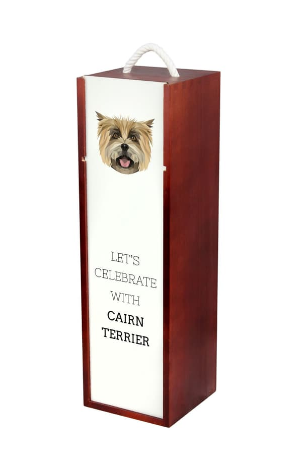 Cairn Terrier - en geometrisk kasse med et foto og en inskription til Art-Dog vin