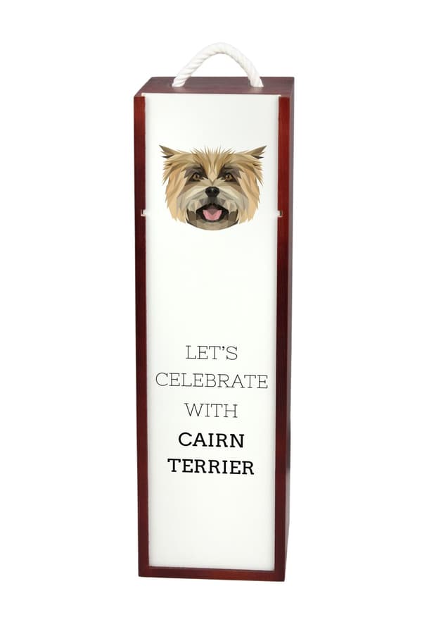 Cairn Terrier - en geometrisk kasse med et foto og en inskription til Art-Dog vin