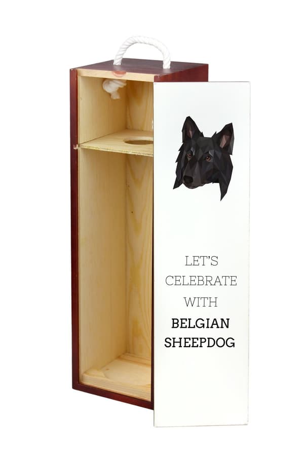 Belgisk herdehund, belgisk bergshund - geometrisk låda med foto och inskription för Art-Dog-vin