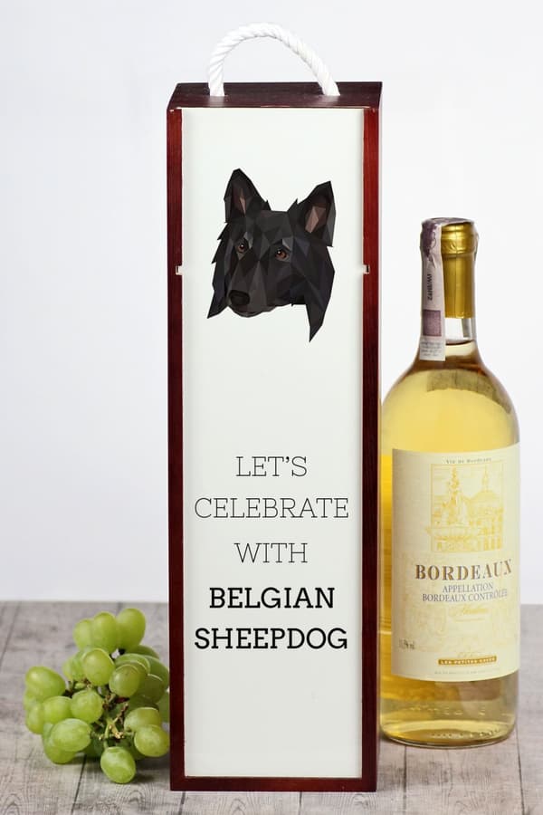 Belgisk herdehund, belgisk bergshund - geometrisk låda med foto och inskription för Art-Dog-vin