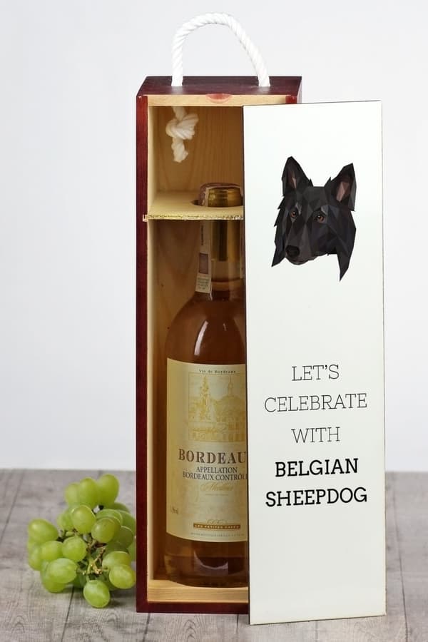 Belgisk herdehund, belgisk bergshund - geometrisk låda med foto och inskription för Art-Dog-vin