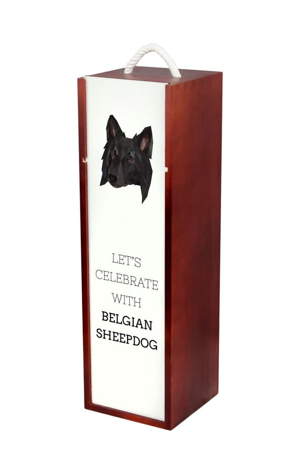 Belgisk herdehund, belgisk bergshund - geometrisk låda med foto och inskription för Art-Dog-vin