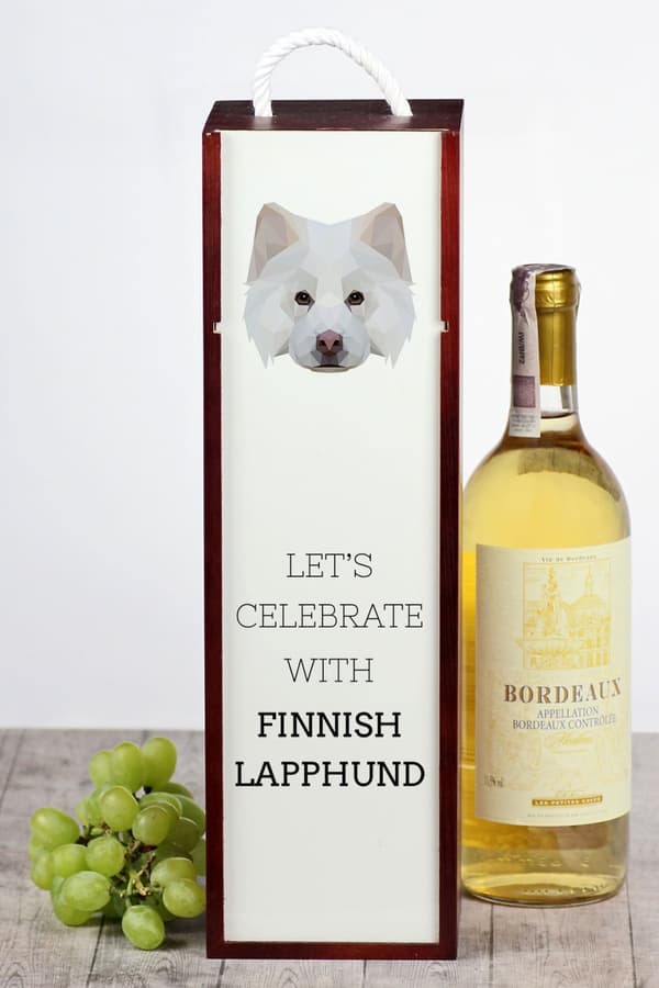 Finsk lapphund, finsk lapphund - en geometrisk låda med ett foto och en inskription för vin av Art-Dog