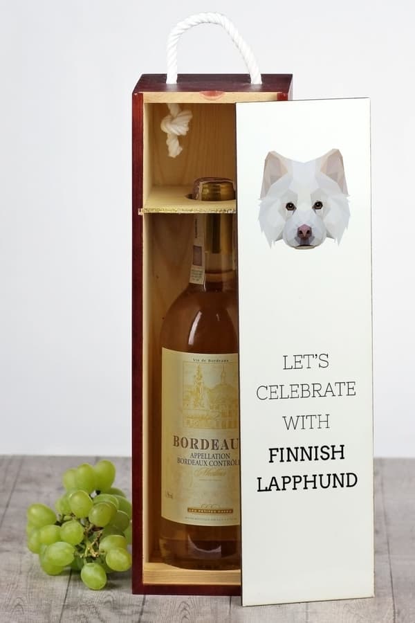 Finsk lapphund, finsk lapphund - en geometrisk låda med ett foto och en inskription för vin av Art-Dog