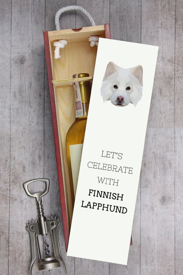 Finsk lapphund, finsk lapphund - en geometrisk låda med ett foto och en inskription för vin av Art-Dog