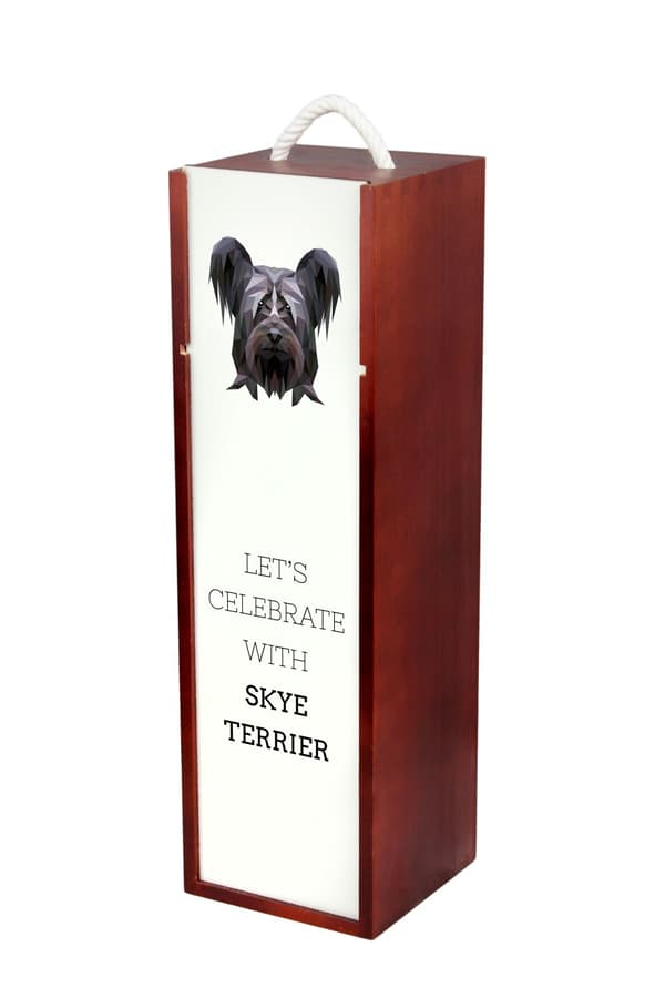 Skye Terrier - geometrinen laatikko, jossa on valokuva ja kirjoitus Art-Dog -viinille