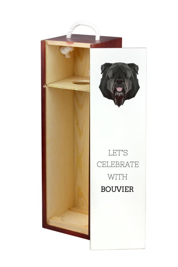 Bouvier des Flandres - en geometrisk æske med et foto og en inskription til Art-Dog vin