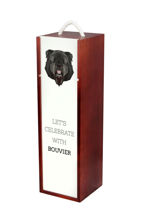 Bouvier des Flandres - en geometrisk æske med et foto og en inskription til Art-Dog vin