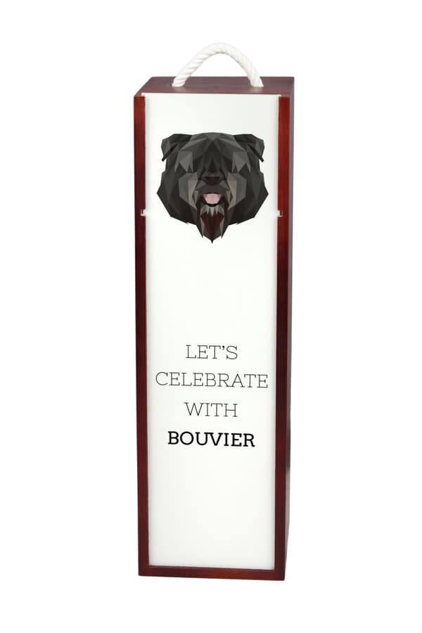 Bouvier des Flandres - en geometrisk æske med et foto og en inskription til Art-Dog vin