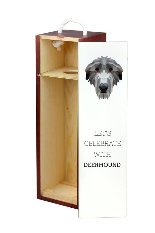 Skotlanninvinttikoira, Deerhound - geometrinen laatikko, jossa on valokuva ja kirjoitus Art-Dog -viinille