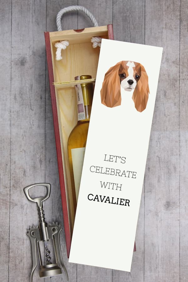 Cavalier King Charles Spaniel - en geometrisk æske med et foto og en inskription til Art-Dog vin
