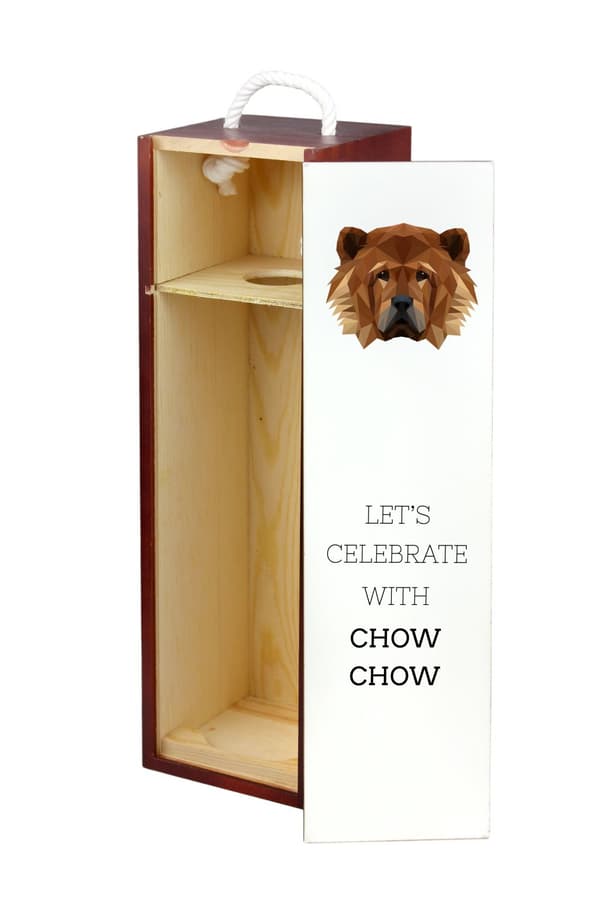 Chow Chow - en geometrisk låda med ett foto och en inskription för Art-Dog-vin