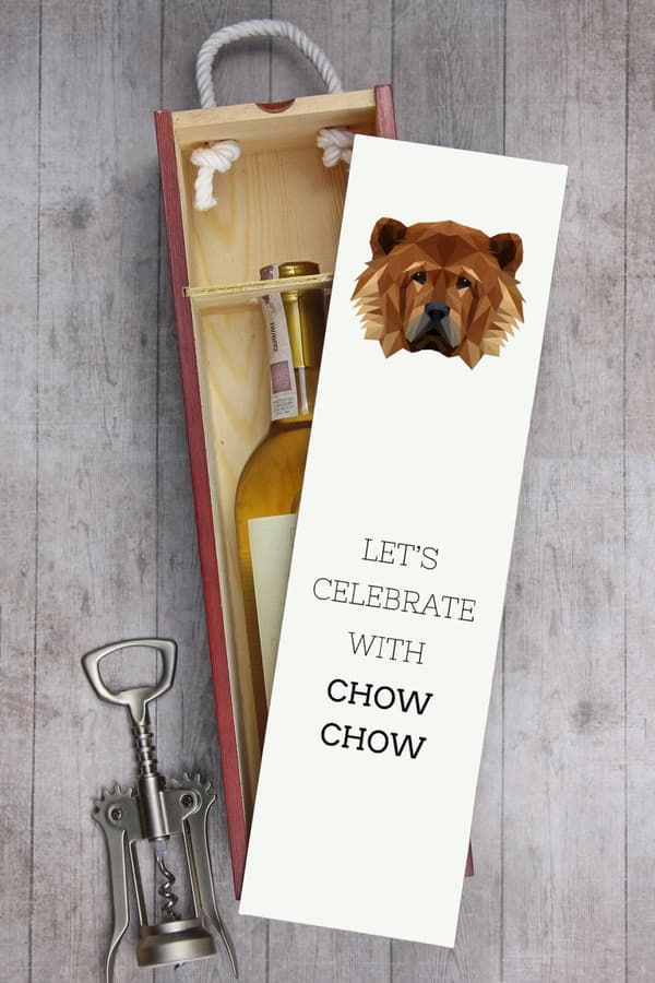 Chow Chow - en geometrisk låda med ett foto och en inskription för Art-Dog-vin