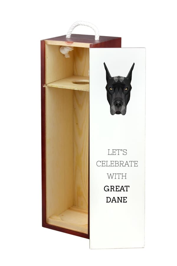 Great Dane - en geometrisk låda med ett foto och en inskription för Art-Dog vin
