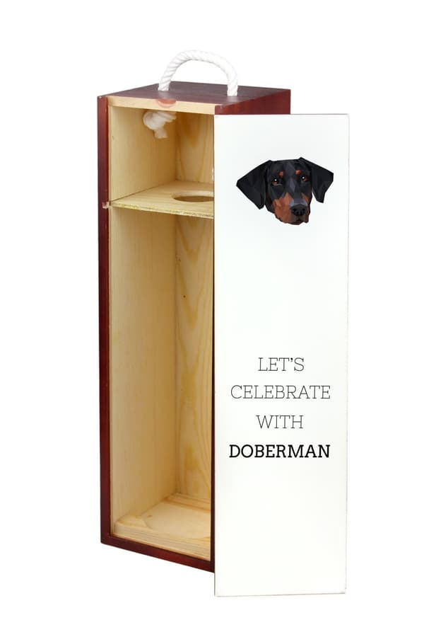 Doberman, Dobermann - en geometrisk æske med et foto og en inskription til Art-Dog vin