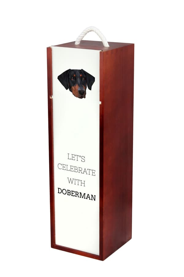 Doberman, Dobermann - en geometrisk æske med et foto og en inskription til Art-Dog vin