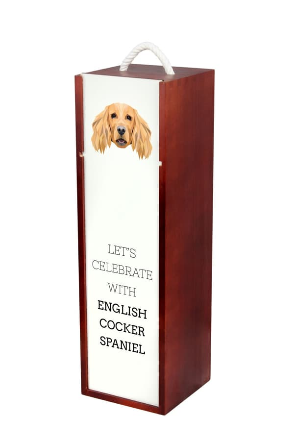 Engelsk Cocker Spaniel - en geometrisk kasse med et foto og en inskription til Art-Dog vin