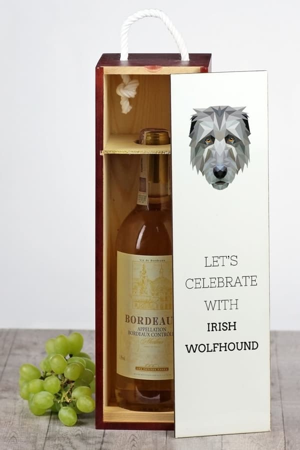 Irländsk varghund, irländsk varghund - geometrisk låda med ett foto och inskription för vin av Art-Dog