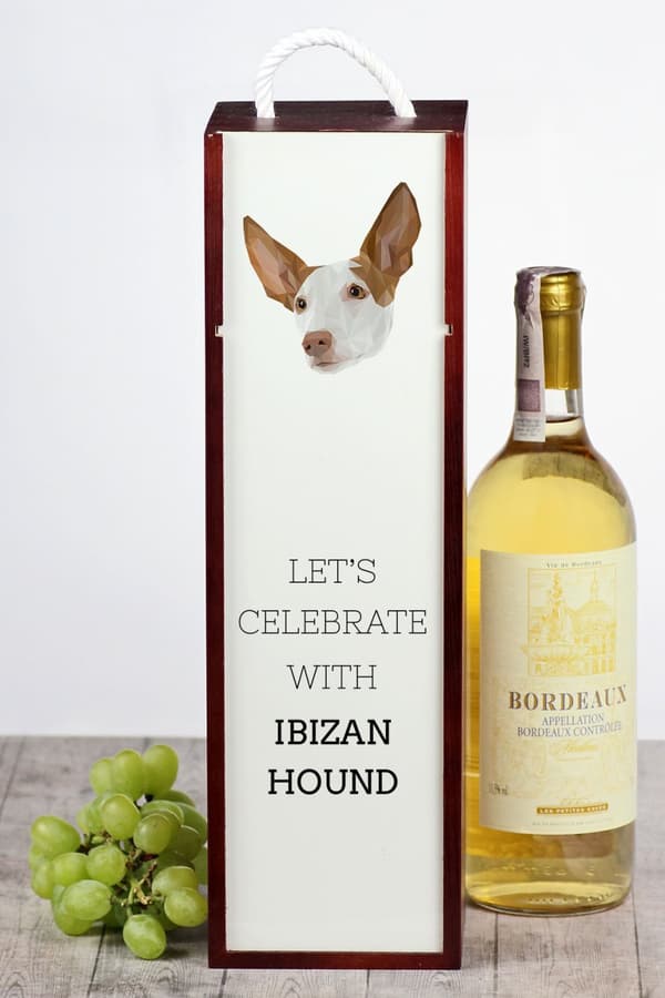Podenco från Ibiza, Podenco Ibicenco - en geometrisk låda med ett foto och en inskription för vin av Art-Dog