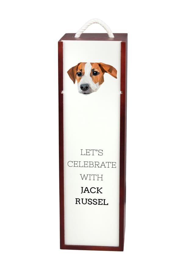 Jack Russell Terrier - geometrinen laatikko, jossa on valokuva ja kirjoitus Art-Dog -viinille