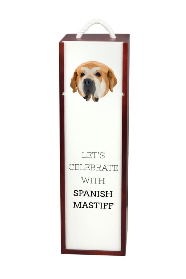 Espanjanmastiffi - geometrinen laatikko, jossa on valokuva ja kirjoitus Art-Dog -viinille