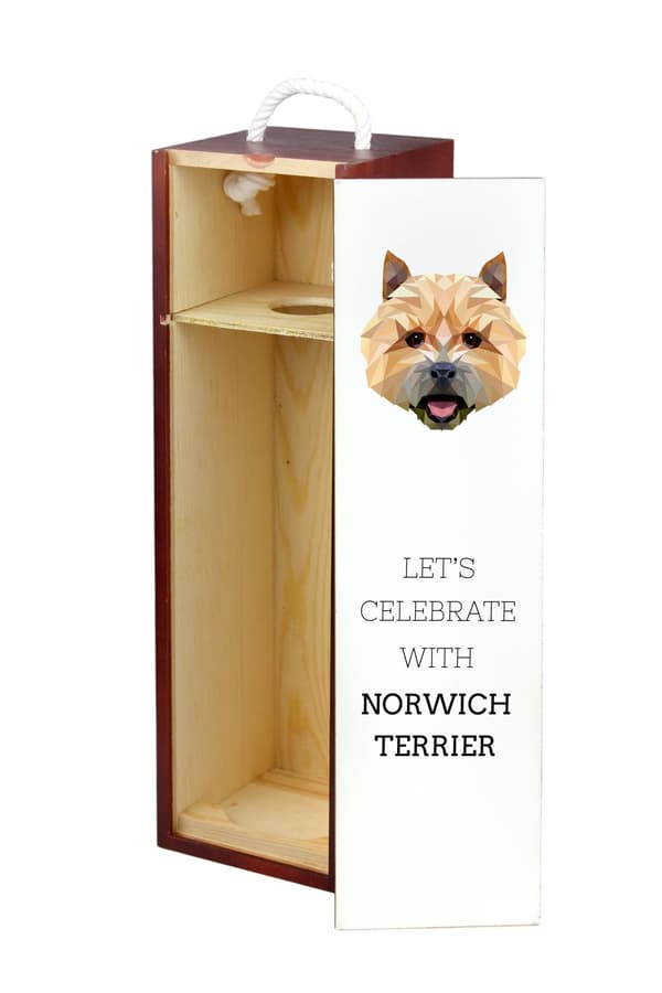Norwich Terrier - geometrinen laatikko, jossa on valokuva ja kirjoitus Art-Dog -viinille