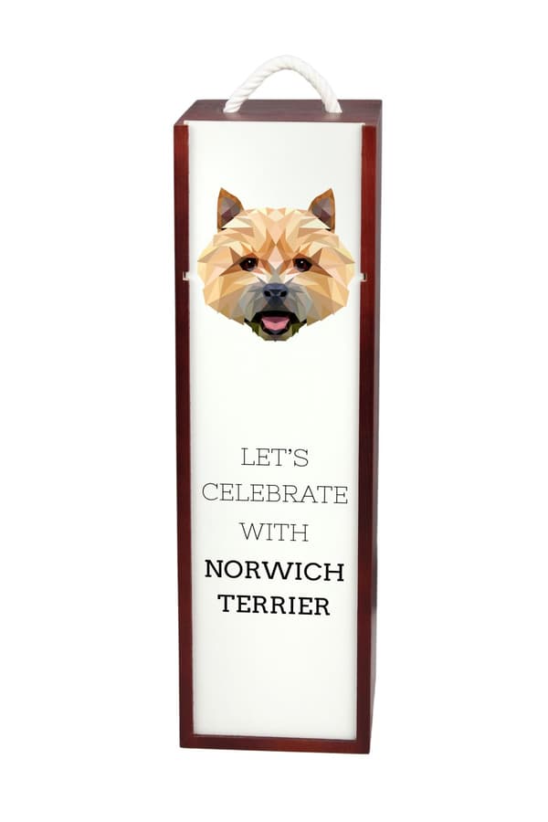 Norwich Terrier - geometrinen laatikko, jossa on valokuva ja kirjoitus Art-Dog -viinille