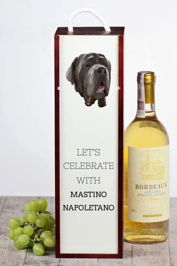 Napolitansk mastiff, napolitansk mastiff, Mastino napoletano - geometrisk boks med et foto og inskription for vin af Art-Dog