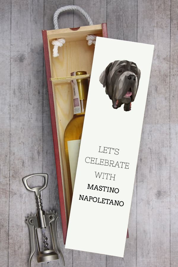Napolitansk mastiff, napolitansk mastiff, Mastino napoletano - geometrisk boks med et foto og inskription for vin af Art-Dog