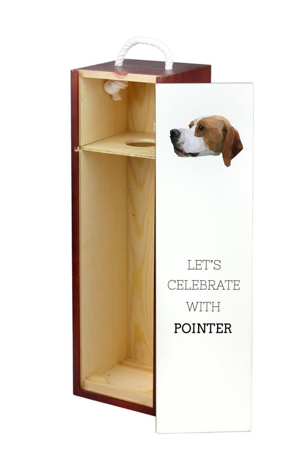 Pointer - en geometrisk låda med ett foto och en inskription för Art-Dog-vin