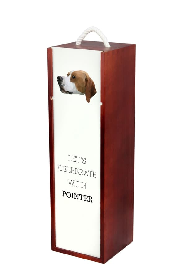Pointer - en geometrisk låda med ett foto och en inskription för Art-Dog-vin