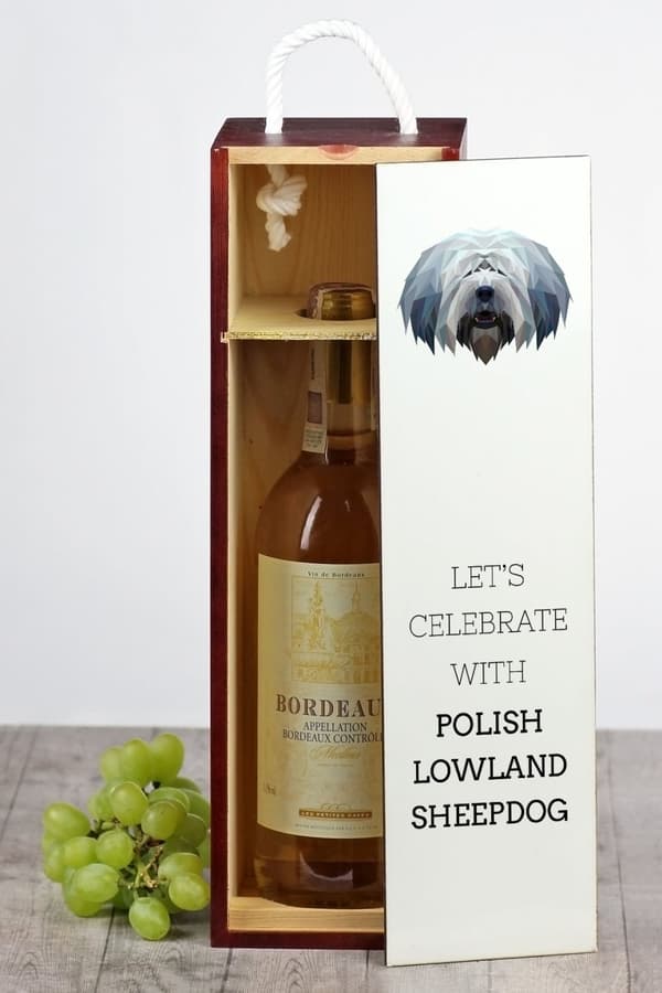 Polsk Lowland Sheepdog, PON - geometrisk æske med foto og inskription til Art-Dog vin